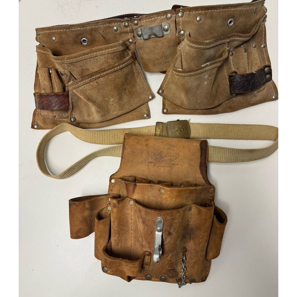 Vintage (2) Sears Craftsman MASTER MECHANIC SUEDE-Leather Cowhide Tool Belt